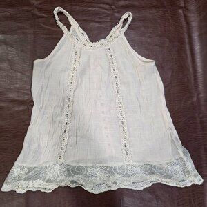 Adiva Ivory Lace Boho Tank Top Cami Size M